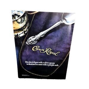 Crown Royal Whiskey Print Ad Vintage 1981 Purple Sack Silver Spoon Bar Art